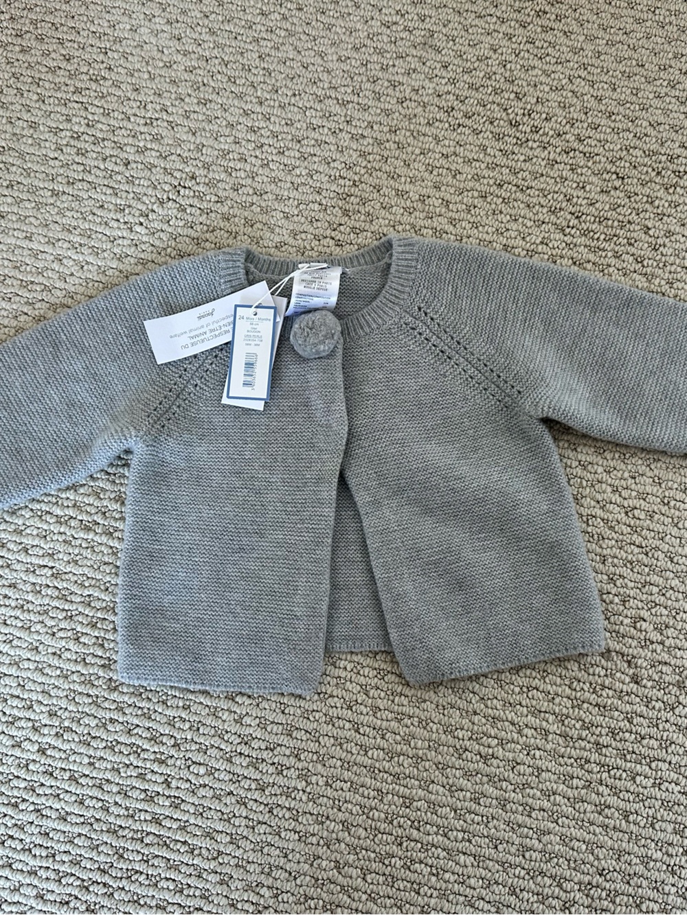 Jacadi Gray Wool blend Knit Kids Cardigan Sweater- size 2